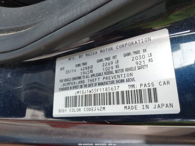 JM1GJ1W55F1185637 Mazda 2015