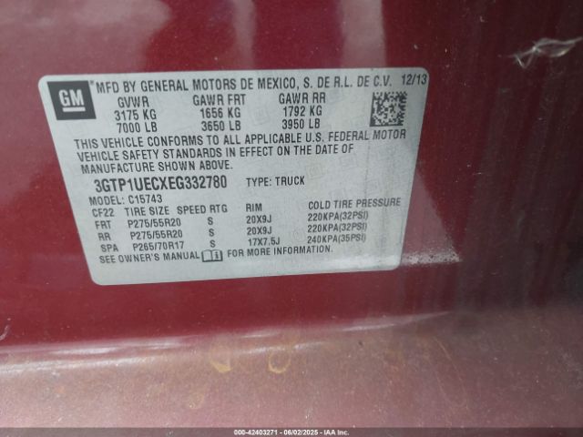3GTP1UECXEG332780 GMC Sierra 1500 Sle