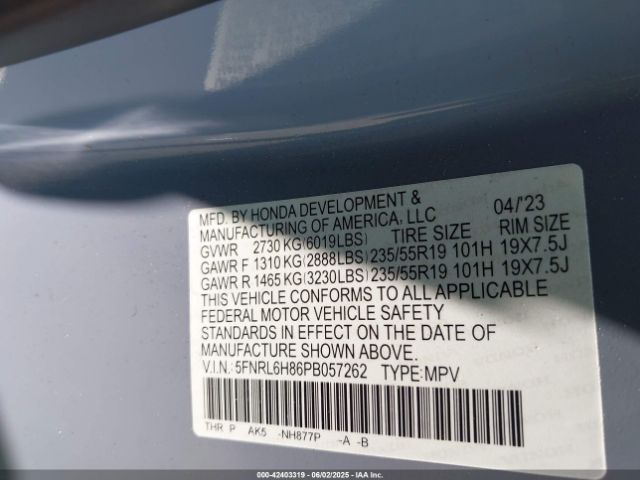 2023 HONDA ODYSSEY 5FNRL6H86PB057262 Photo 8