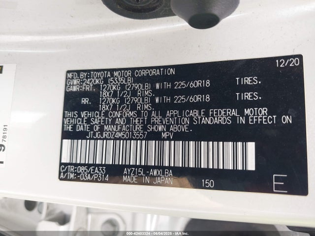JTJGJRDZ4M5013557 Lexus 2ar-fxe, 2jm+2fm