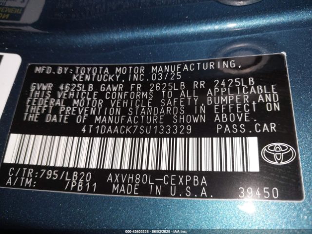 4T1DAACK7SU133329 Toyota a25a-fxs