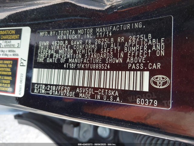 Toyota 2ar-fe 2015 4T1BF1FK1FU889524 Image 9