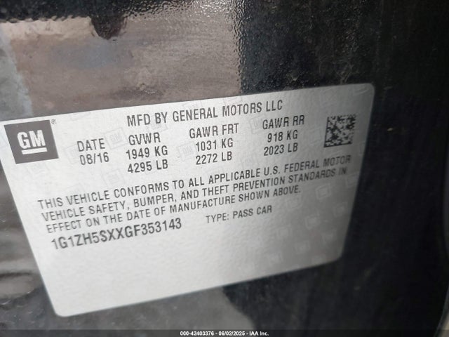 1G1ZH5SXXGF353143 Chevrolet ltg - sidi, alum dohc, vvt, dcvcp turbo, e0-e100, alum