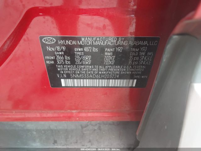 5NMS33AD6LH203224 Hyundai gdi theta ii