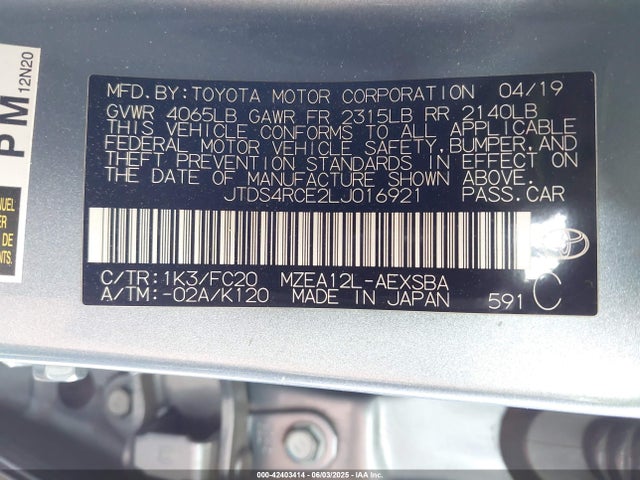 JTDS4RCE2LJ016921 Toyota m20-fks