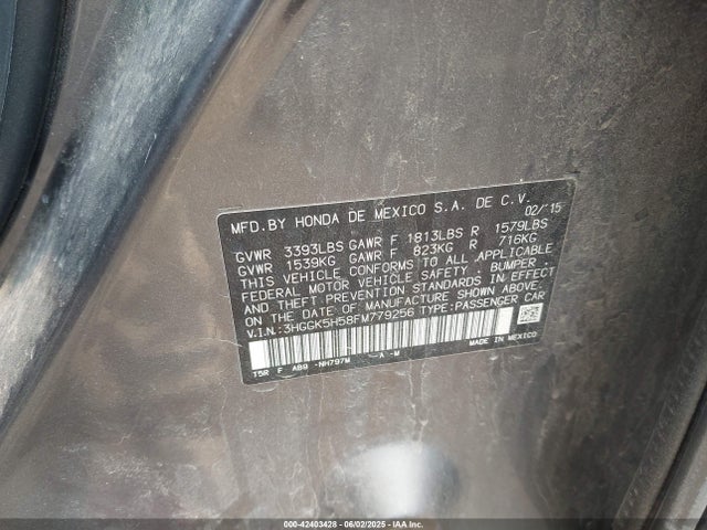 3HGGK5H58FM779256 Honda l15b1