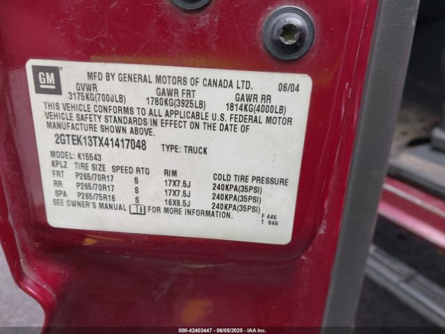 2004 GMC SIERRA 1500 2GTEK13TX41417048 Photo 8