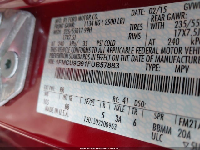 Ford 2015 2015 1FMCU9G91FUB57883 Image 9