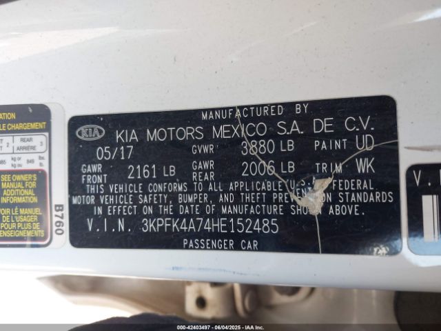3KPFK4A74HE152485 KIA FORTE LX