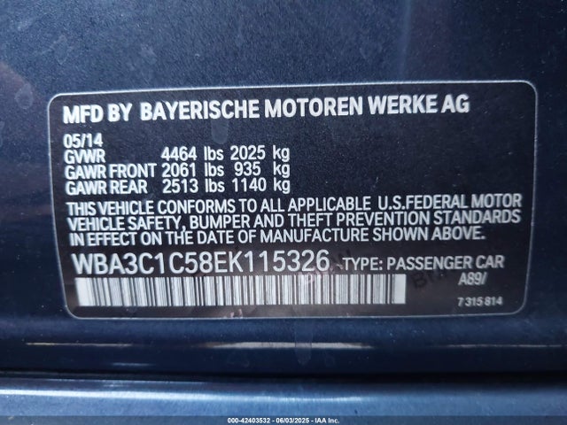 BMW 2014 2014 WBA3C1C58EK115326 Image 9
