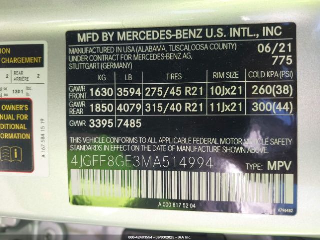 2021 MERCEDES-BENZ GLS 580 4JGFF8GE3MA514994 Photo 8