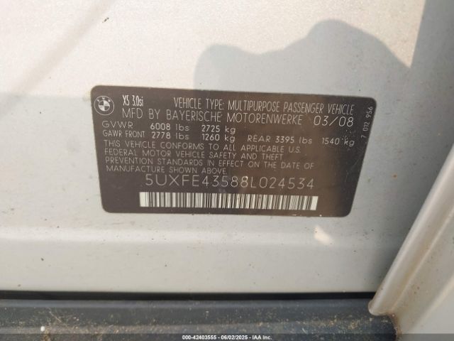 2008 BMW X5 5UXFE43588L024534 Photo 8