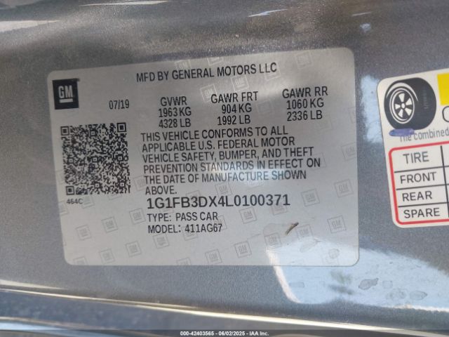 2020 CHEVROLET CAMARO 1G1FB3DX4L0100371 Photo 8