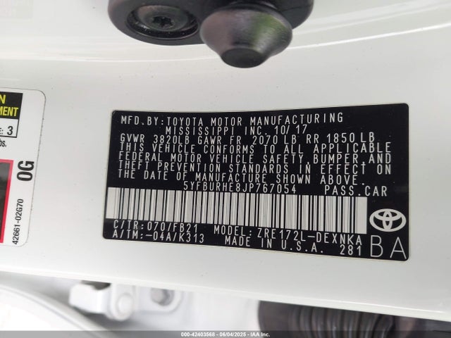 Toyota 2zr-fe 2018 5YFBURHE8JP767054 Image 9