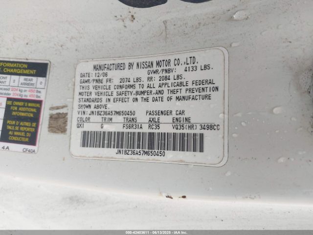 2007 NISSAN 350Z JN1BZ36A57M650450 Photo 8
