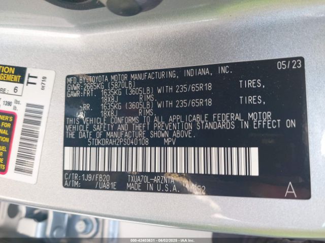 5TDKDRAH2PS040108 Toyota Highlander Le