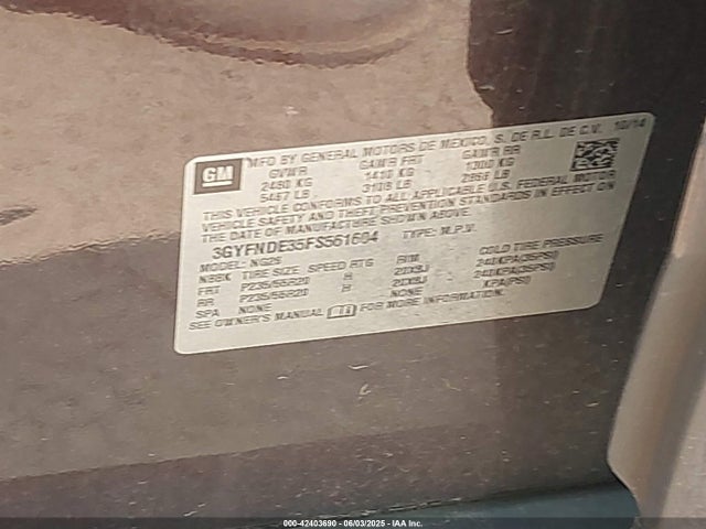 2015 CADILLAC SRX 3GYFNDE35FS561604 Photo 8