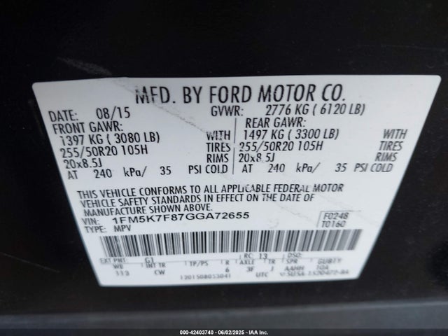 1FM5K7F87GGA72655 Ford 2016