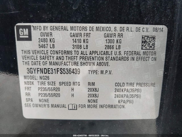 2015 CADILLAC SRX 3GYFNDE31FS536439 Photo 8