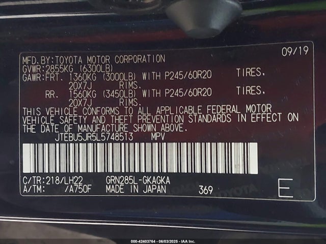 JTEBU5JR5L5748513 Toyota 1gr-fe