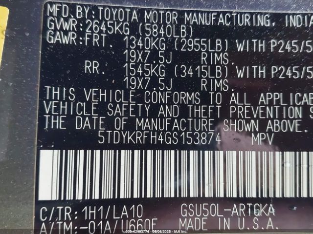 2016 TOYOTA HIGHLANDER 5TDYKRFH4GS153874 Photo 8