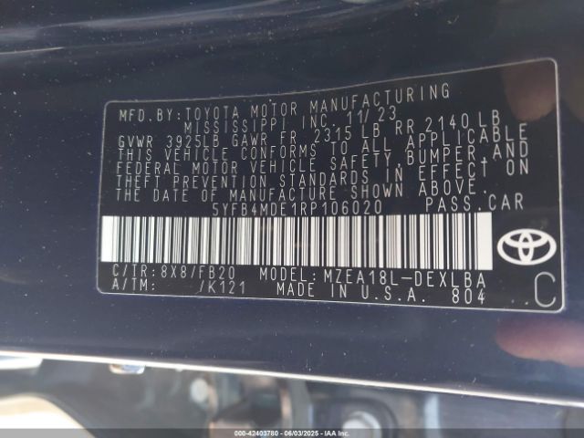 5YFB4MDE1RP106020 Toyota COROLLA LE