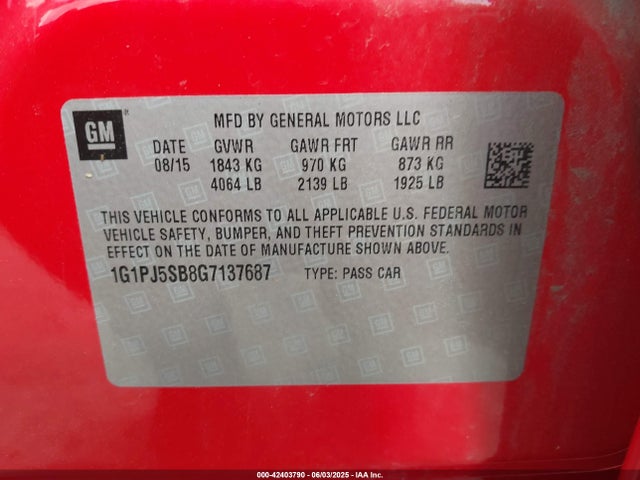 1G1PJ5SB8G7137687 Chevrolet Cruze Limited Eco