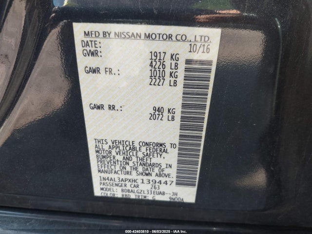 1N4AL3APXHC139447 Nissan Altima 2.5 S