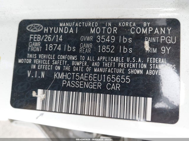 KMHCT5AE6EU165655 Hyundai dohc gdi gamma
