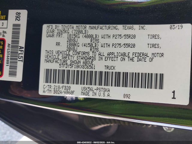 5TFDY5F18KX836561 Toyota 3ur-fe