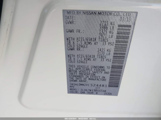 Infiniti QX60 2015 5N1AL0MN2FC524481 Image 9