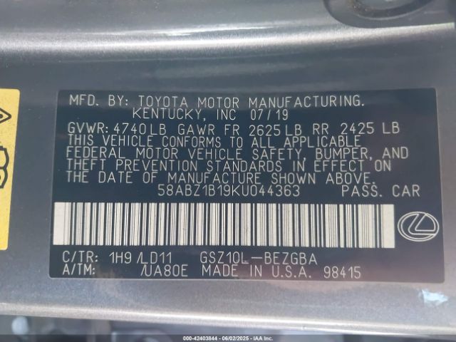 2019 LEXUS ES 350 58ABZ1B19KU044363 Photo 8