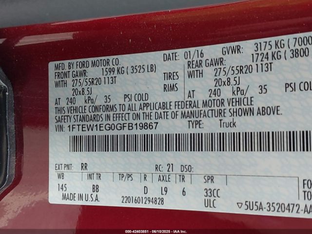 2016 FORD F-150 1FTEW1EG0GFB19867 Photo 8