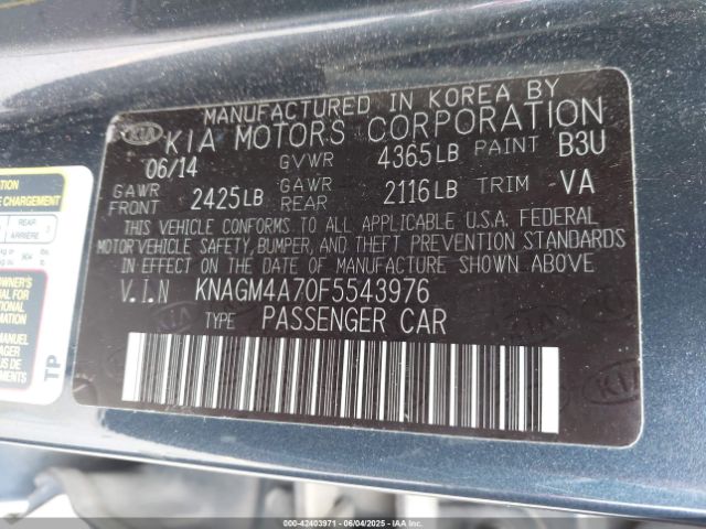 KNAGM4A70F5543976 KIA Optima Lx