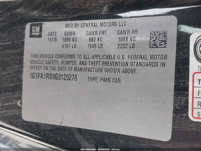1G1FA1RS9G0129276 Chevrolet lgx - di: direct injection, vvt, alum, gen 2