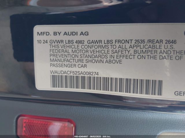 WAUDACF52SA008274 Audi A5 Sportback Premium 45 Tfsi S Line Quattro S Tronic