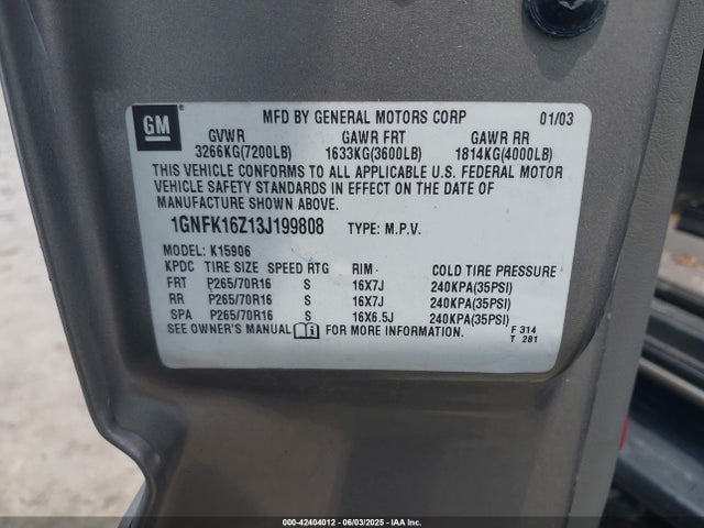 2003 CHEVROLET SUBURBAN 1GNFK16Z13J199808 Photo 8