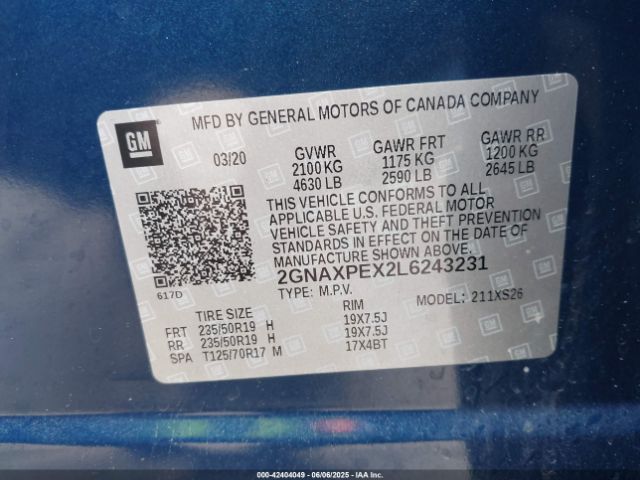2020 CHEVROLET EQUINOX 2GNAXPEX2L6243231 Photo 8
