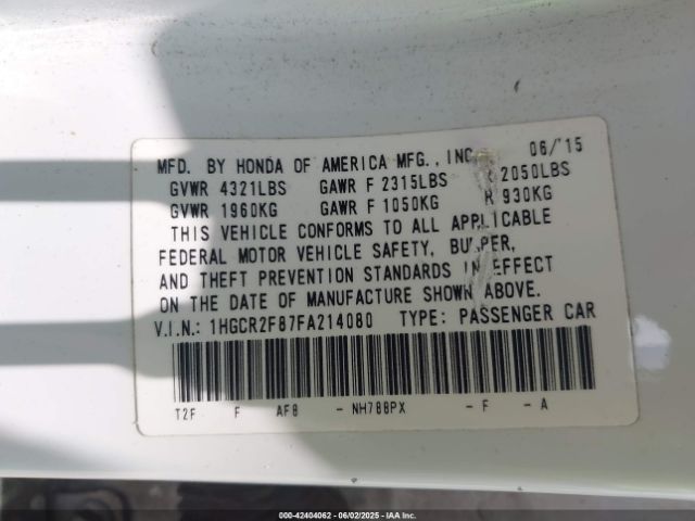 1HGCR2F87FA214080 Honda k24w1