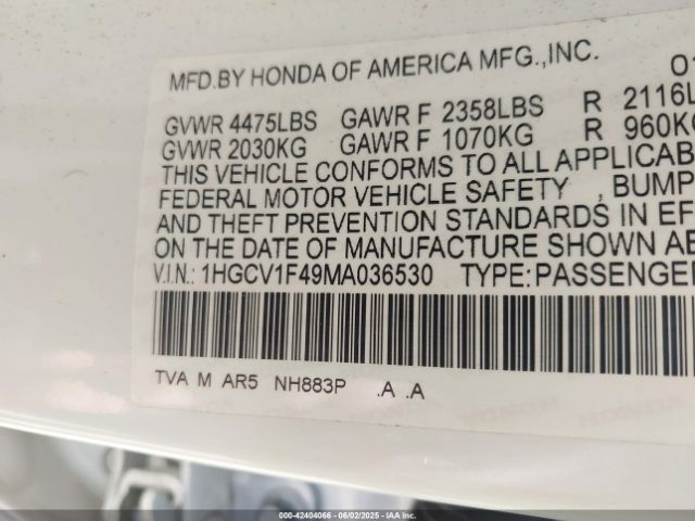 2021 HONDA ACCORD 1HGCV1F49MA036530 Photo 8