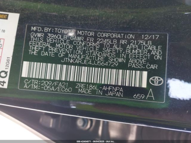 JTNKARJE4JJ564729 Toyota COROLLA IM