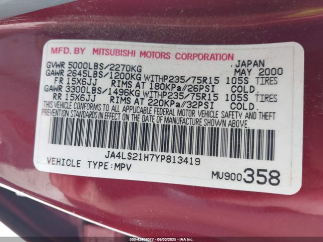 2000 MITSUBISHI MONTERO JA4LS21H7YP813419 Photo 8