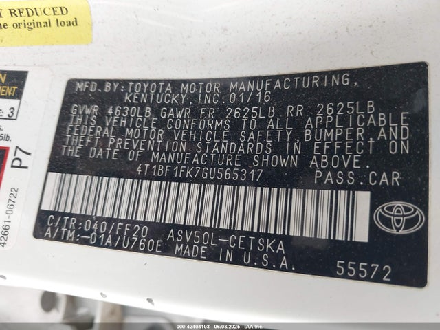 Toyota 2ar-fe 2016 4T1BF1FK7GU565317 Image 9