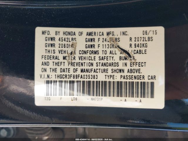 1HGCR3F89FA035383 Honda Accord Ex-l V-6