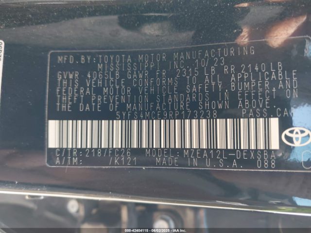 5YFS4MCE9RP173238 Toyota COROLLA SE