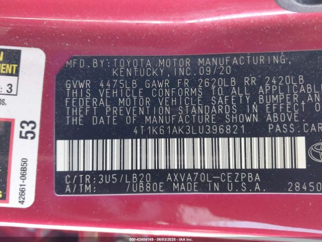 4T1K61AK3LU396821 Toyota CAMRY XSE