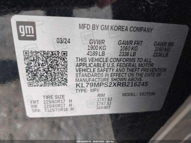 KL79MPS2XRB216245 Chevrolet Trailblazer Fwd Lt