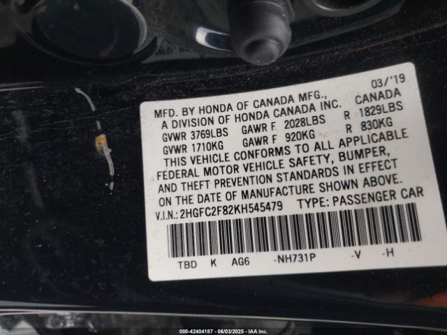 2019 HONDA CIVIC 2HGFC2F82KH545479 Photo 8