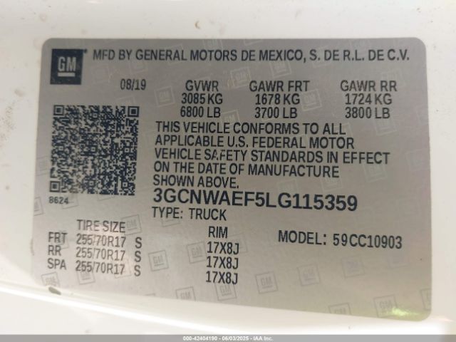 3GCNWAEF5LG115359 Chevrolet Silverado 1500 2wd  Long Bed Wt