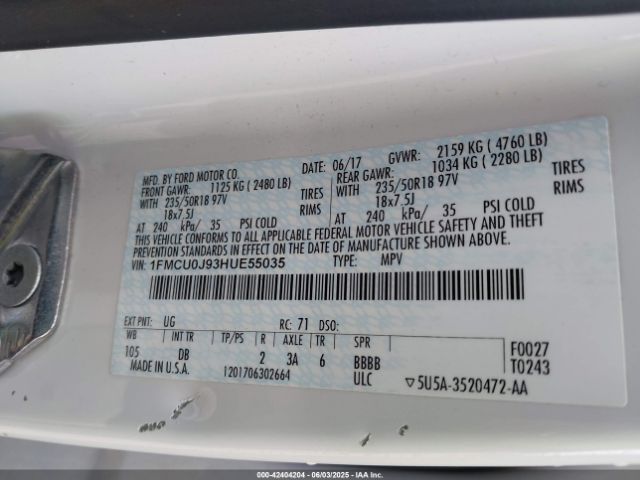 1FMCU0J93HUE55035 Ford Escape Titanium